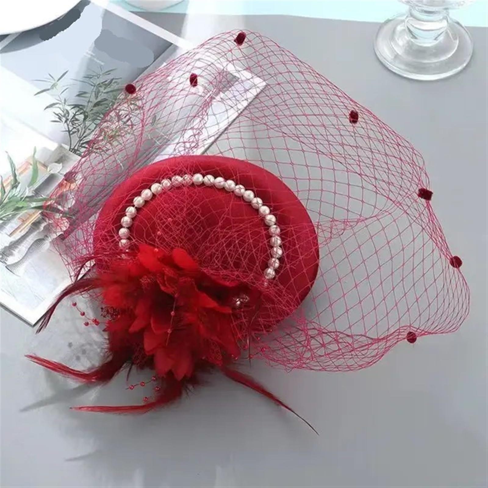 UALXPAO Wedding Hats Bride Hat Feather Fascinator for Women FeatherVeilHeaddress Hair Accessories for Tea Party,Weddings(Color3)