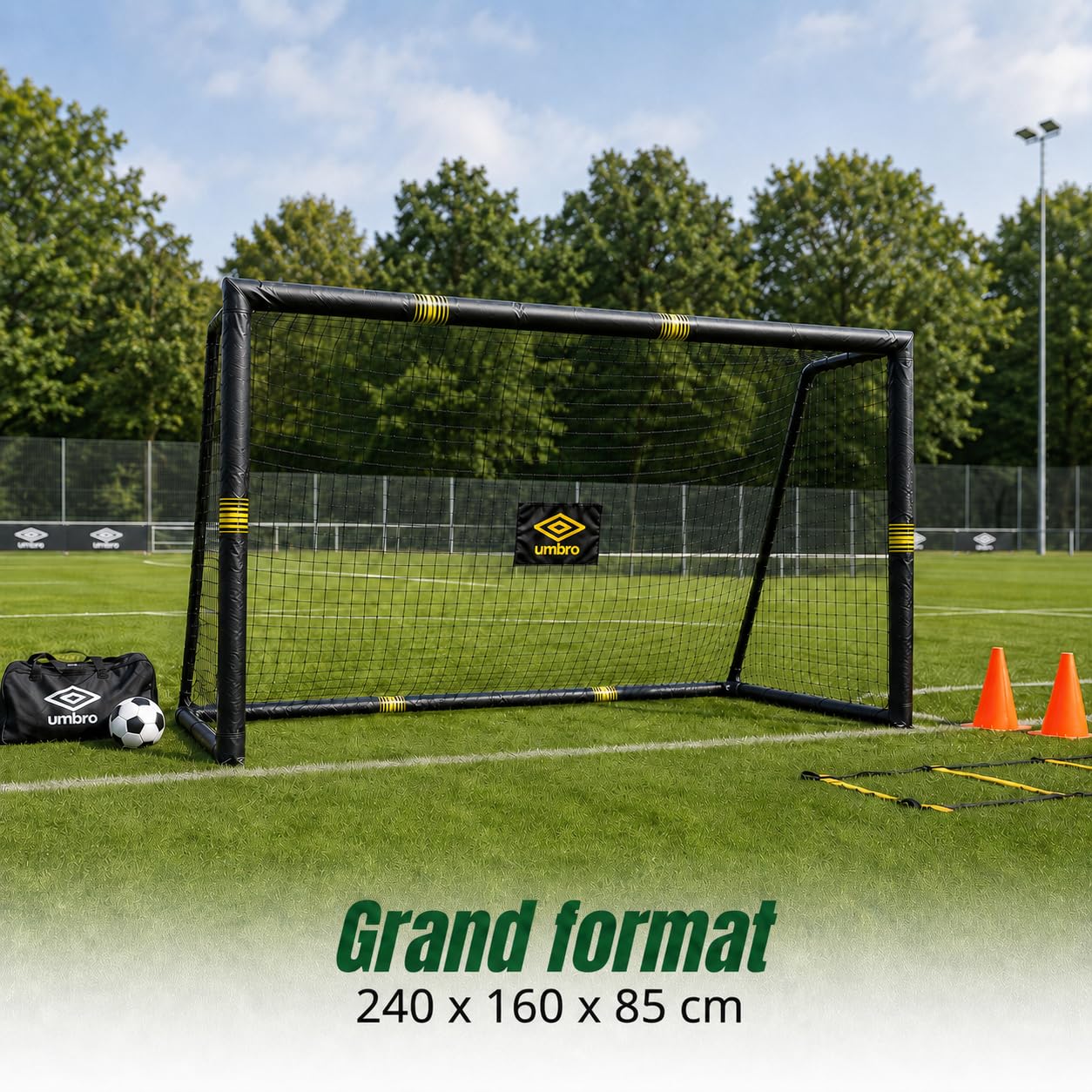 Umbro Cage de Foot - But de Foot Enfant - Kit Entrainement Football pour Enfants et Adultes - Cage Foot Exterieur et Interieur - Montage Rapide - Noir/Jaune