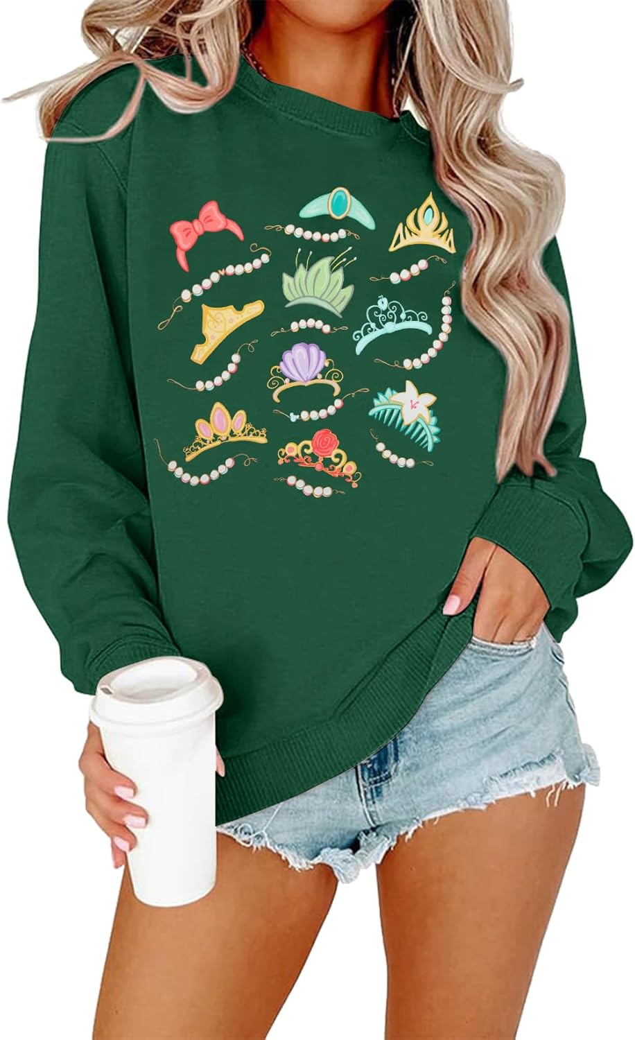 BANGELY Magical Sweatshirt Women Cute Embroidered Magic Princess Sweater Family Vacation Shirt Casual Long Sleeve Top
