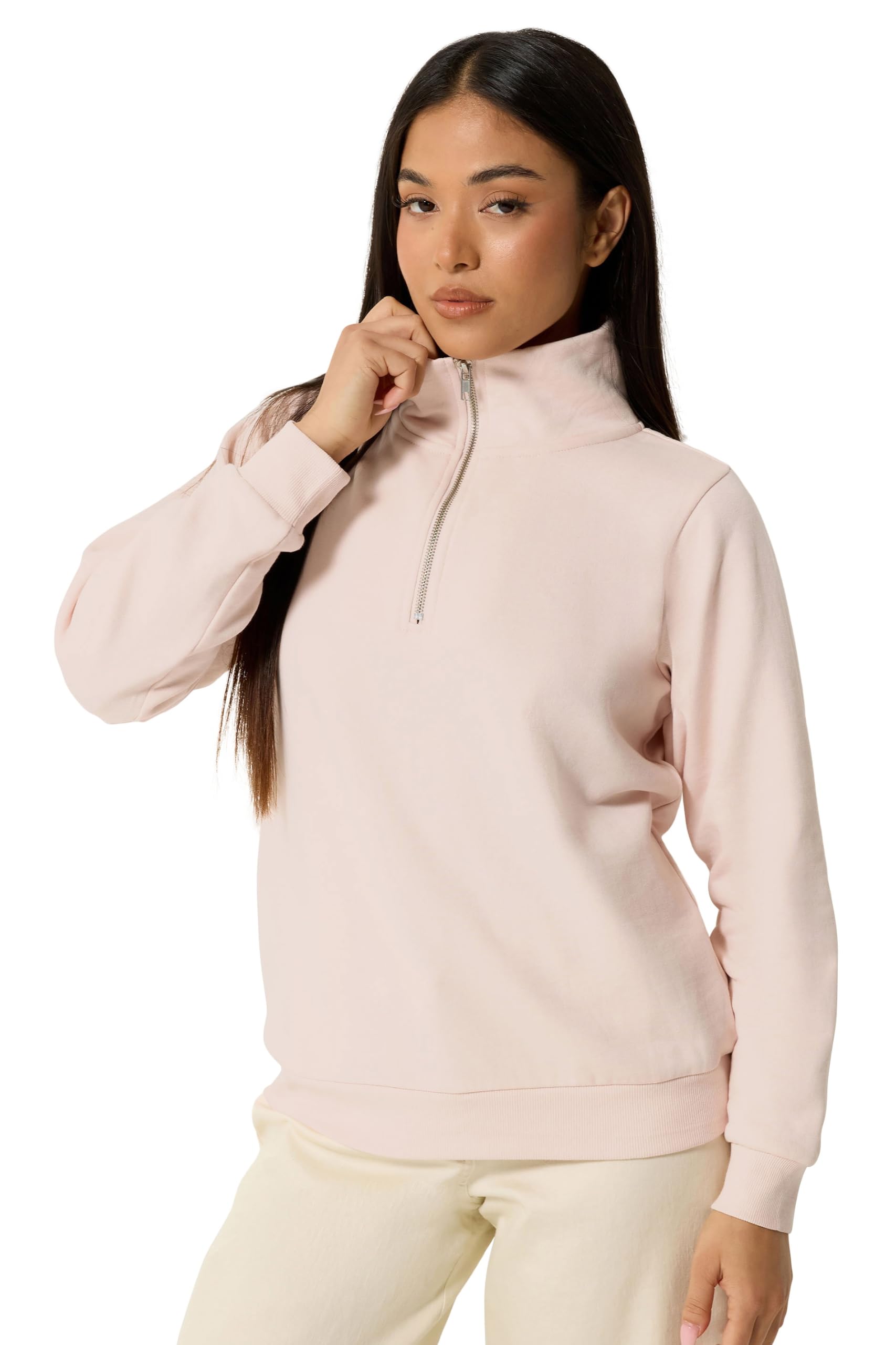 M&Co Women's Light Pink Petite Quarter Zip Sweatshirt In Size 12