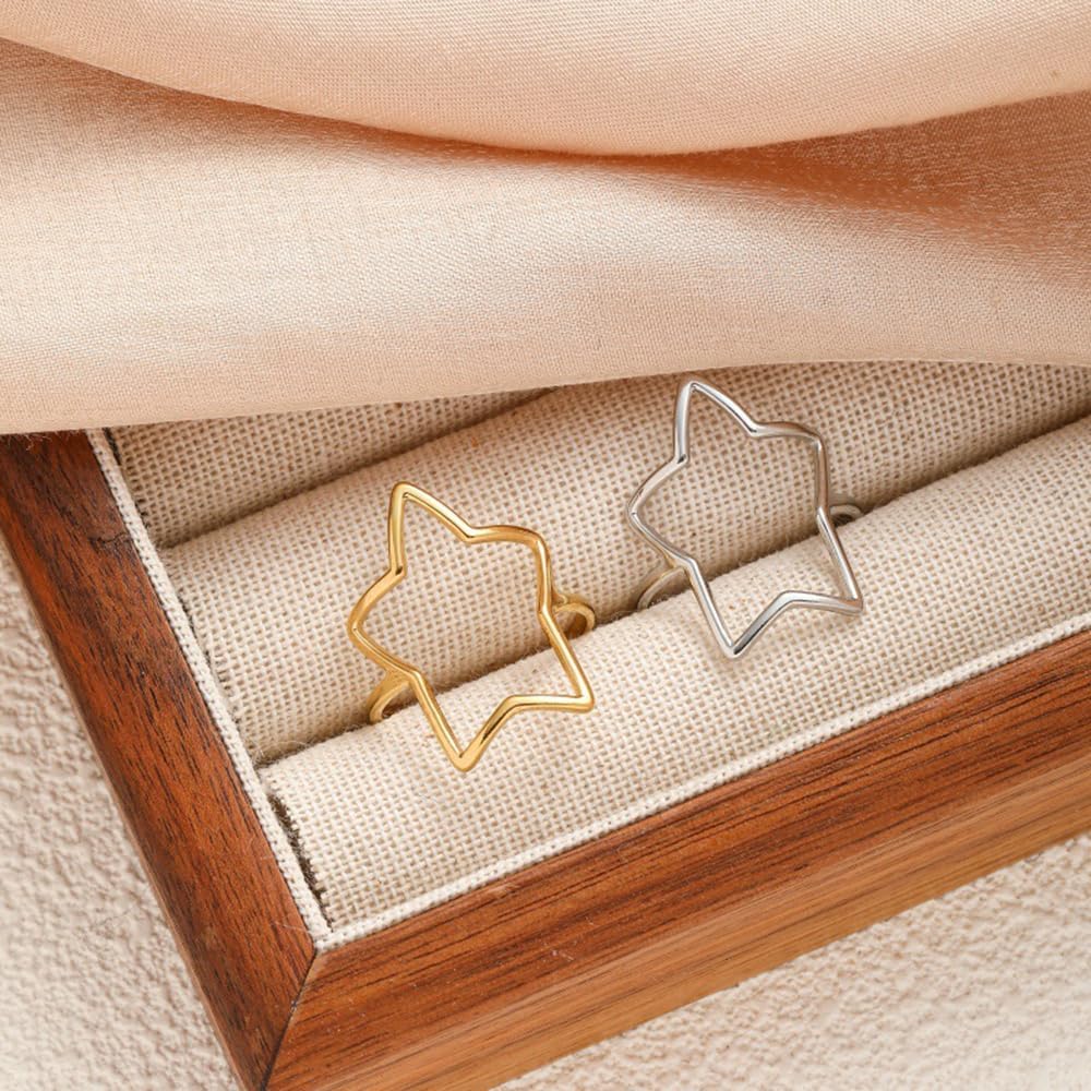 OIDIMS Hollow Lucky Stars Open Statement Rings for Women Adjustable Stackable Wedding Band Knuckle Finger Ring Stainless Steel Minimalist Comfort Fit Good Luck Friendship Promise Jewelry for Her - Image 4