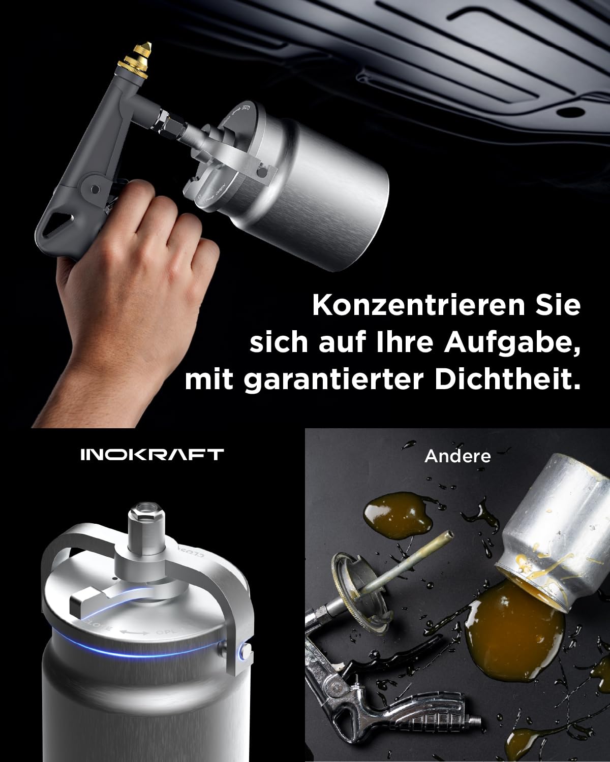 InoKraft Unterbodenschutz-Spritzpistole mit Saugbecher 360° Sprühschlauch