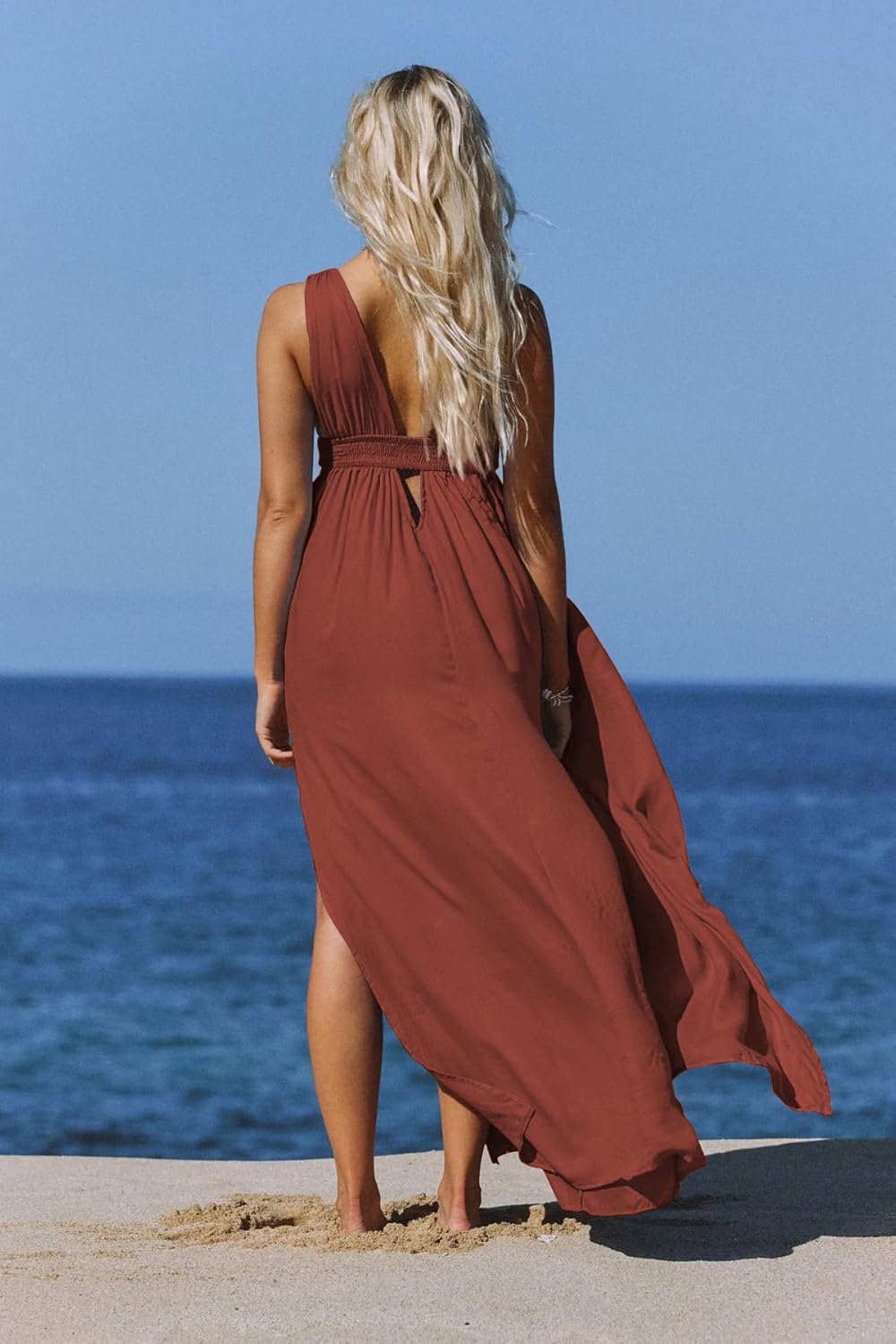 Women's Sexy Deep V Neck Sleeveless Halter Maxi Dress 2025 Summer Backless Side Slit Flowy Beach Vacation Long Dress - Image 6
