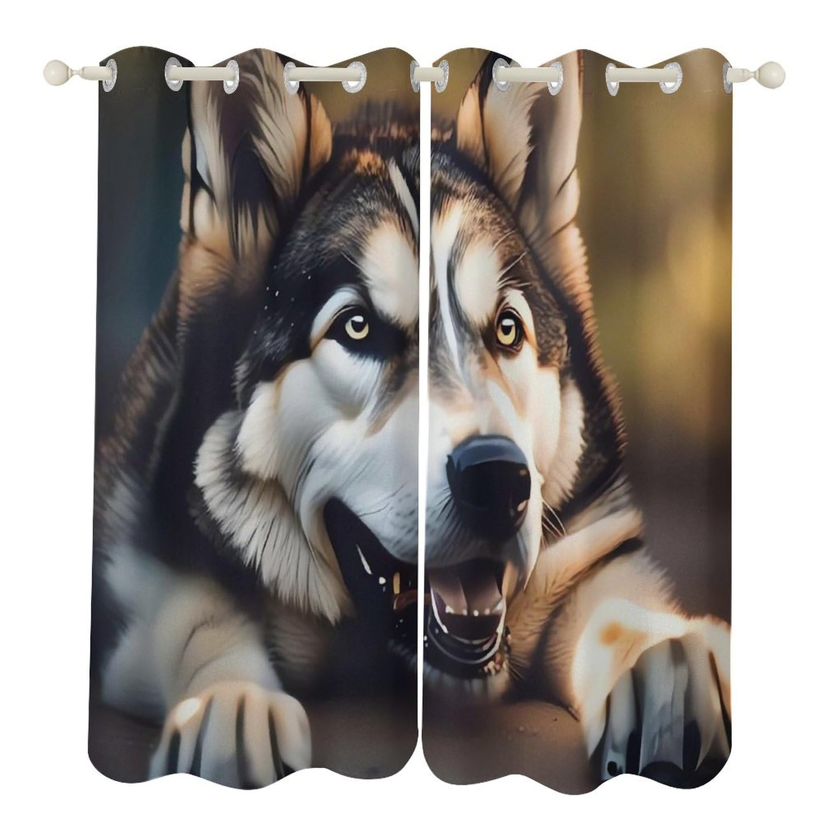 Rideaux occultants salon et salle de bain avec imprimé husky ludique