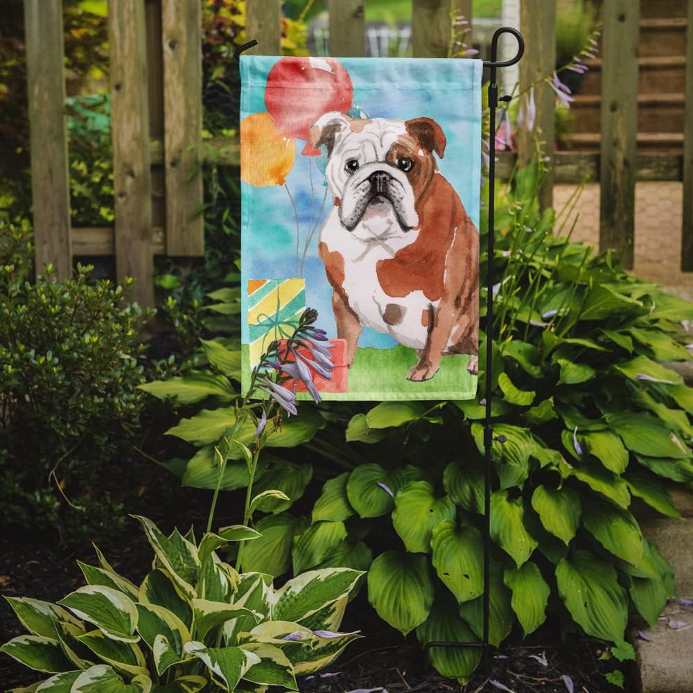 Caroline's Treasures CK3250GF Happy Birthday English Bulldog Garden Flag Mailbox Flag Decorative Yard Flag Banner Outside Patio Artwork Yard Flower Beds, Garden Size, Multicolor image 2