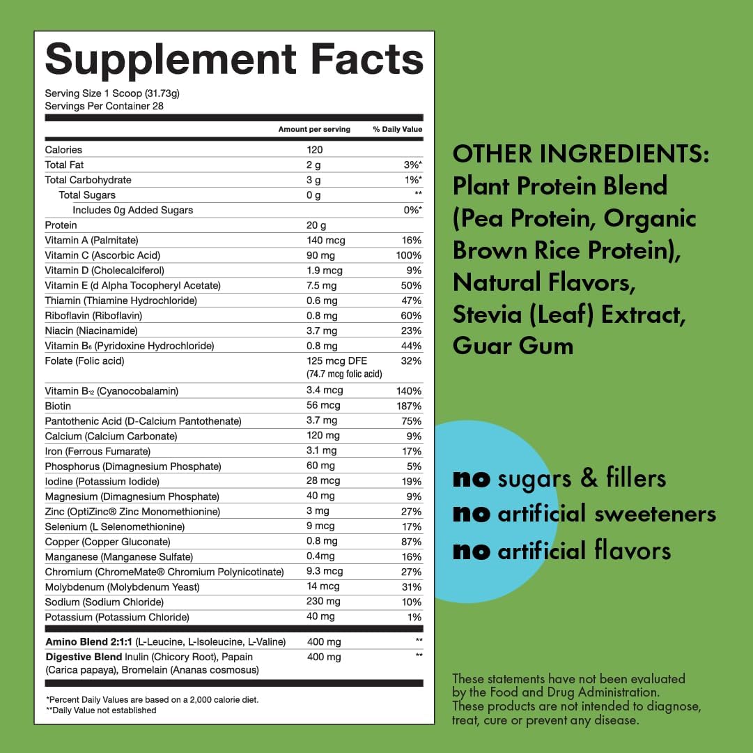 Kick Plant Protein Powder, Vanilla Flavor, 20 G Protein, Gluten Free Workout Supplement with Aminos Acids to Support Fitness Goals & Gut Health, No Sugar, No Artificial Flavors, 28 Servings - Image 2