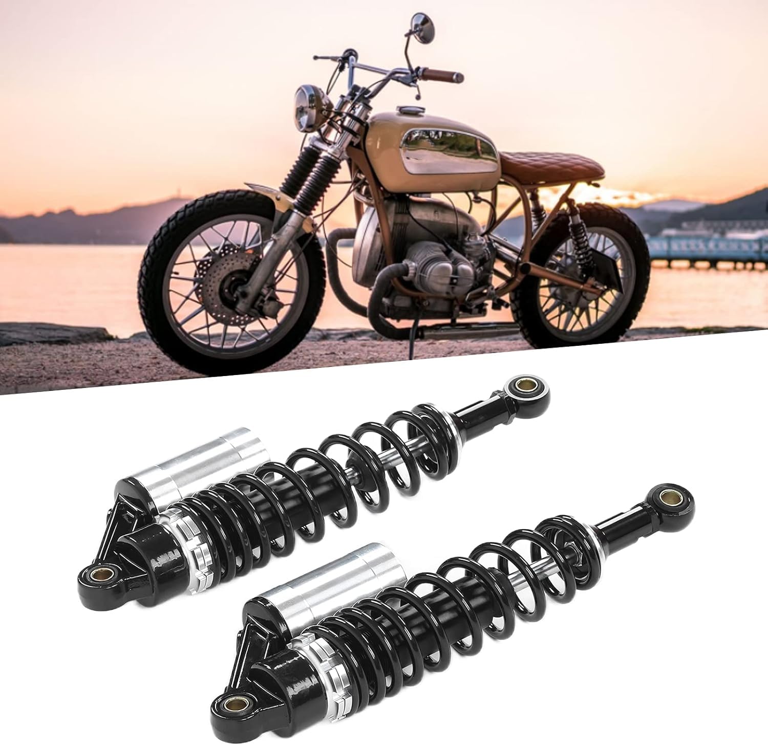 Aramox Amortisseur de Moto Arrière Universel, 340mm, Paire de Suspension à Ressort pour ATV SUV, Alliage d'Aluminium, Noir et Argent