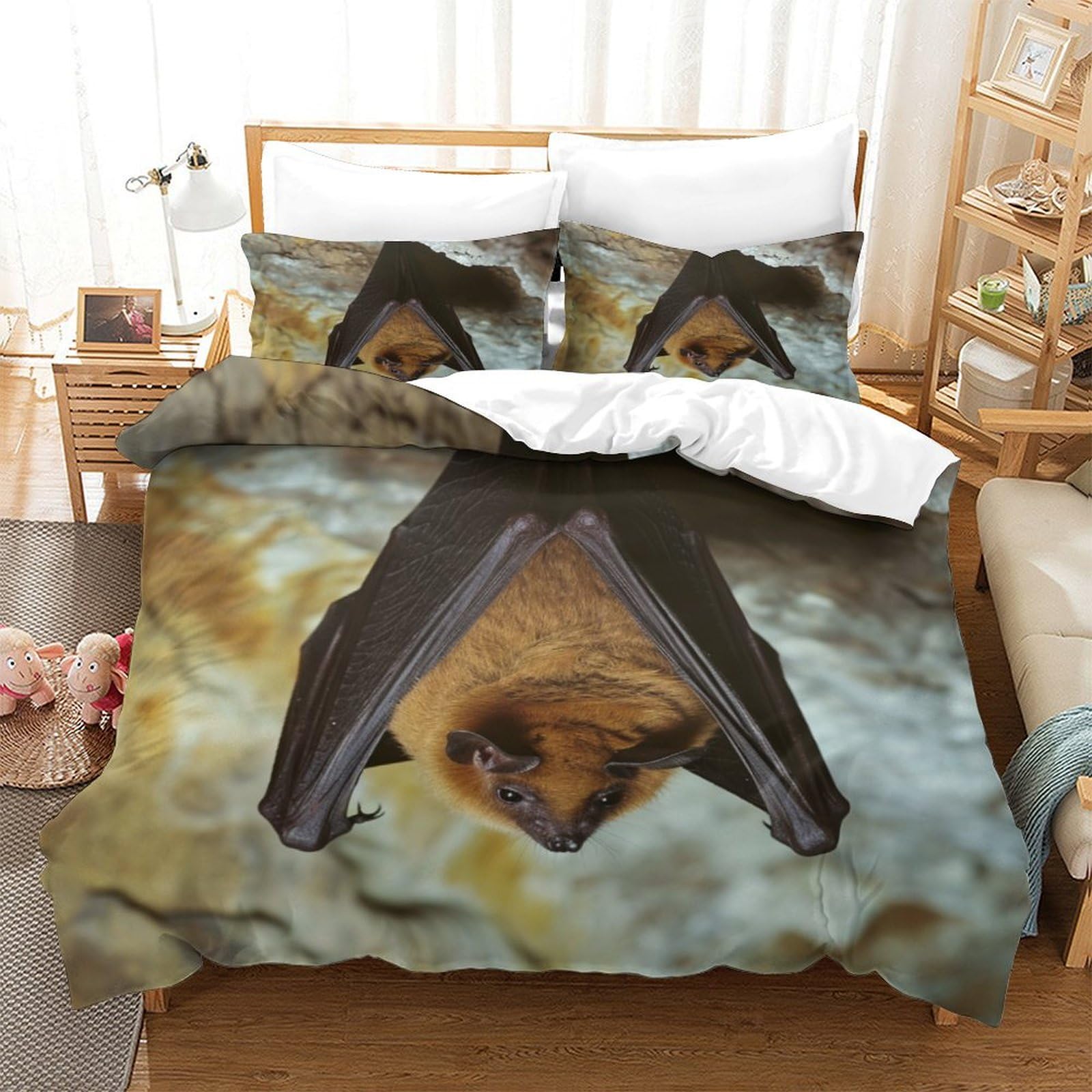 P1S9U7W5Y 3D Printed Bat Animal Duvet Cover Set 3pcs Microfiber Bat Bedding Set Double