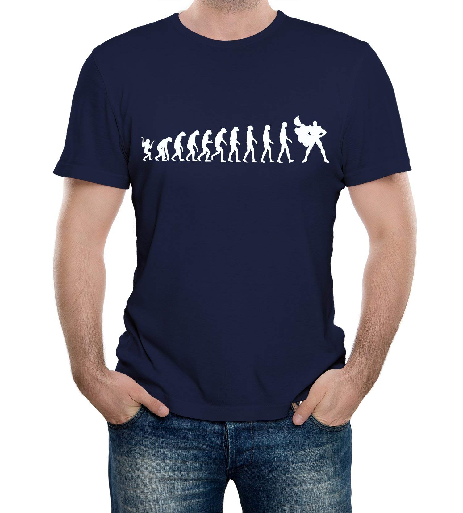 Reality Glitch Men's Navy Evolution Of Superhero Timeline Funny Novelty Comic Slogan T-Shirt