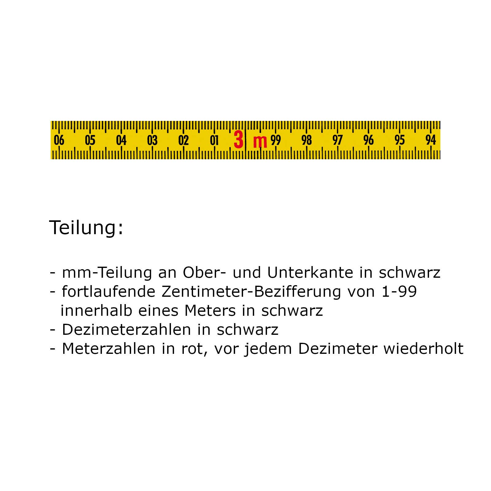 Mètre ruban - acier jaune avec revêtement polyamide - fermeture de droite à gauche - largeur : 10 mm, avec débitement recto-verso de 10 m à 20 m - ruban de guidage règle