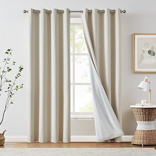 JINCHAN Cortinas 100% opacas para dormitorio, cortinas texturizadas de lino de 90 pulgadas de longitud para sala de estar, cortinas de bloqueo de