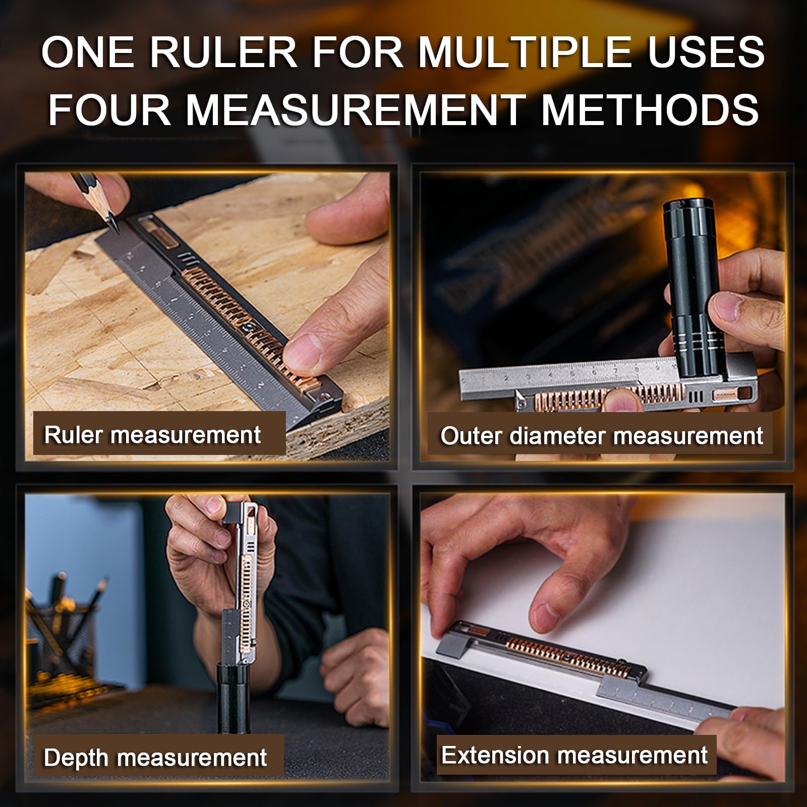 Titan-EDC-Lineal, Imperial 4+3" Kupferkern-Multitool Mit Magnetischer Ausrichtung, Verstellbarem Schraubenschlüssel Und Logarithmischer Skala, 11,5–18 cm Ausziehbar, Für Ingenieure