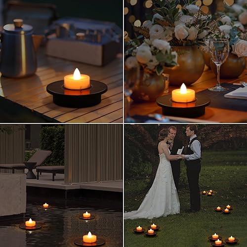 MALUX Velas flotantes para piscina, luces solares blancas cálidas para piscina, linternas flotantes parpadeantes, IP66, impermeables, decoración de