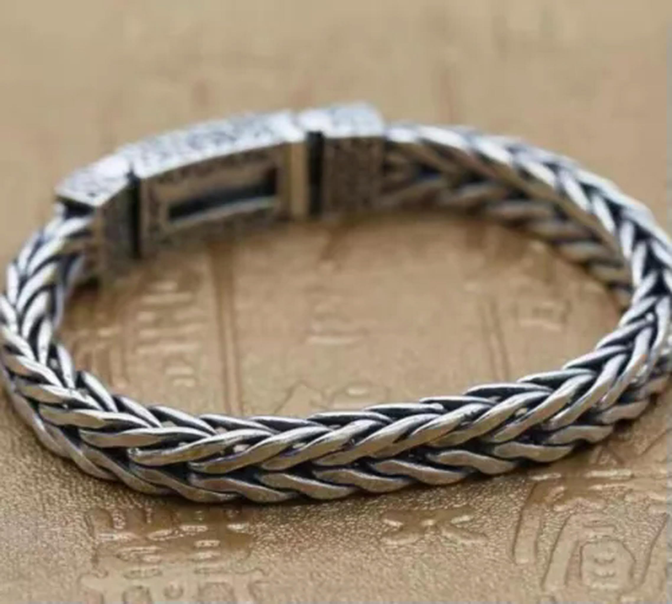 Nuovo Bracciale a Treccia Placcato Argento S925, Braccialetti a Catena da Uomo - 8,66"-8,66 pollici/22 cm