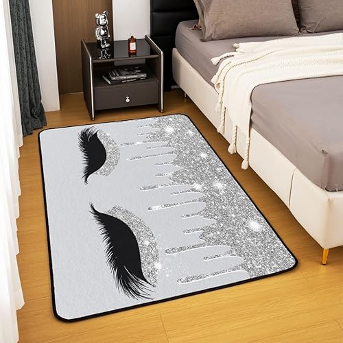 Miniatura 4 de Alfombra de área de pestañas de 4 x 5 pies, diseño de ojos grises, alfombra de sala de estar para dormitorio, decoración del hogar, moderna, simple,