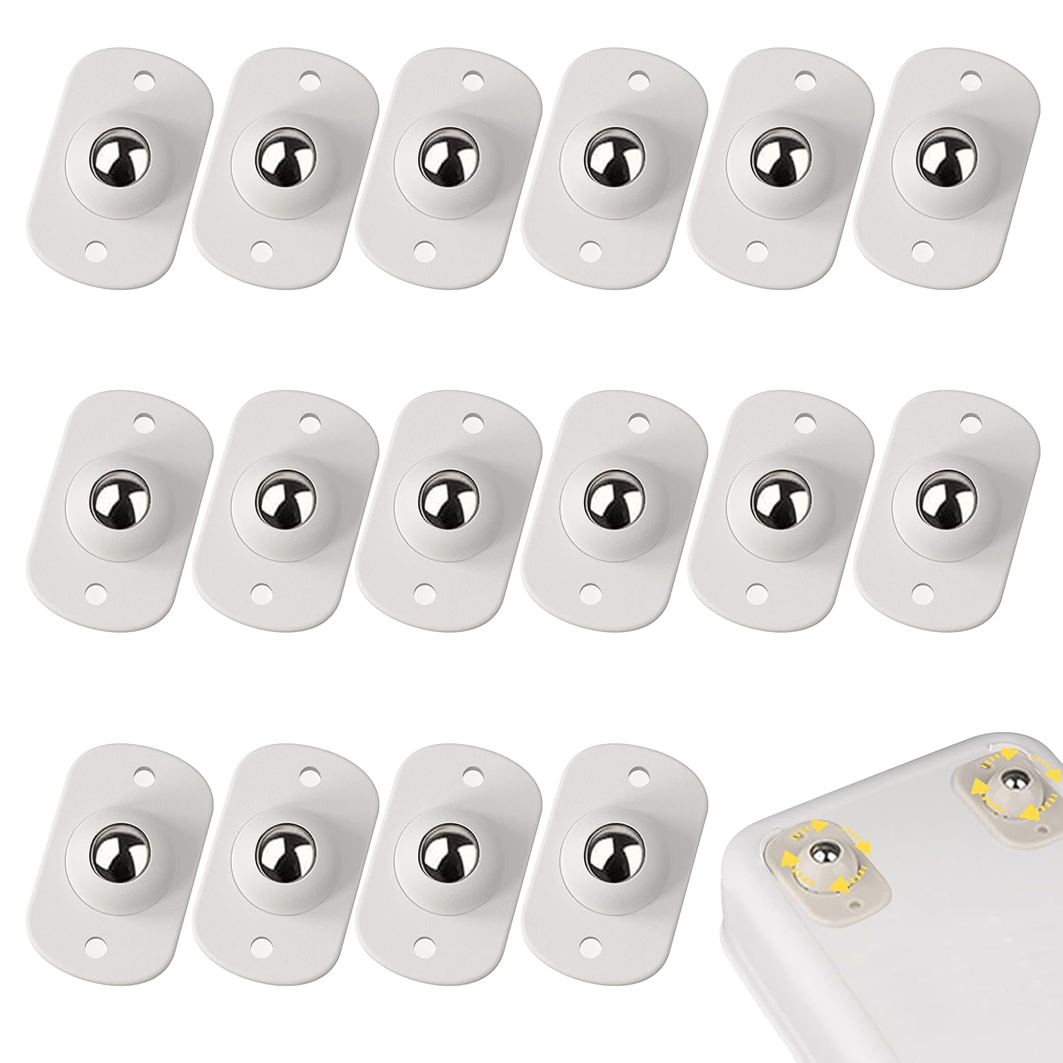 16 Pack - Self-Adhesive Roller Ball Transfer Bearing, Ball Transfer Unit Universal Rotation Ball Casters for Bottom Storage Rack, Trash Can, Bed Storage Box