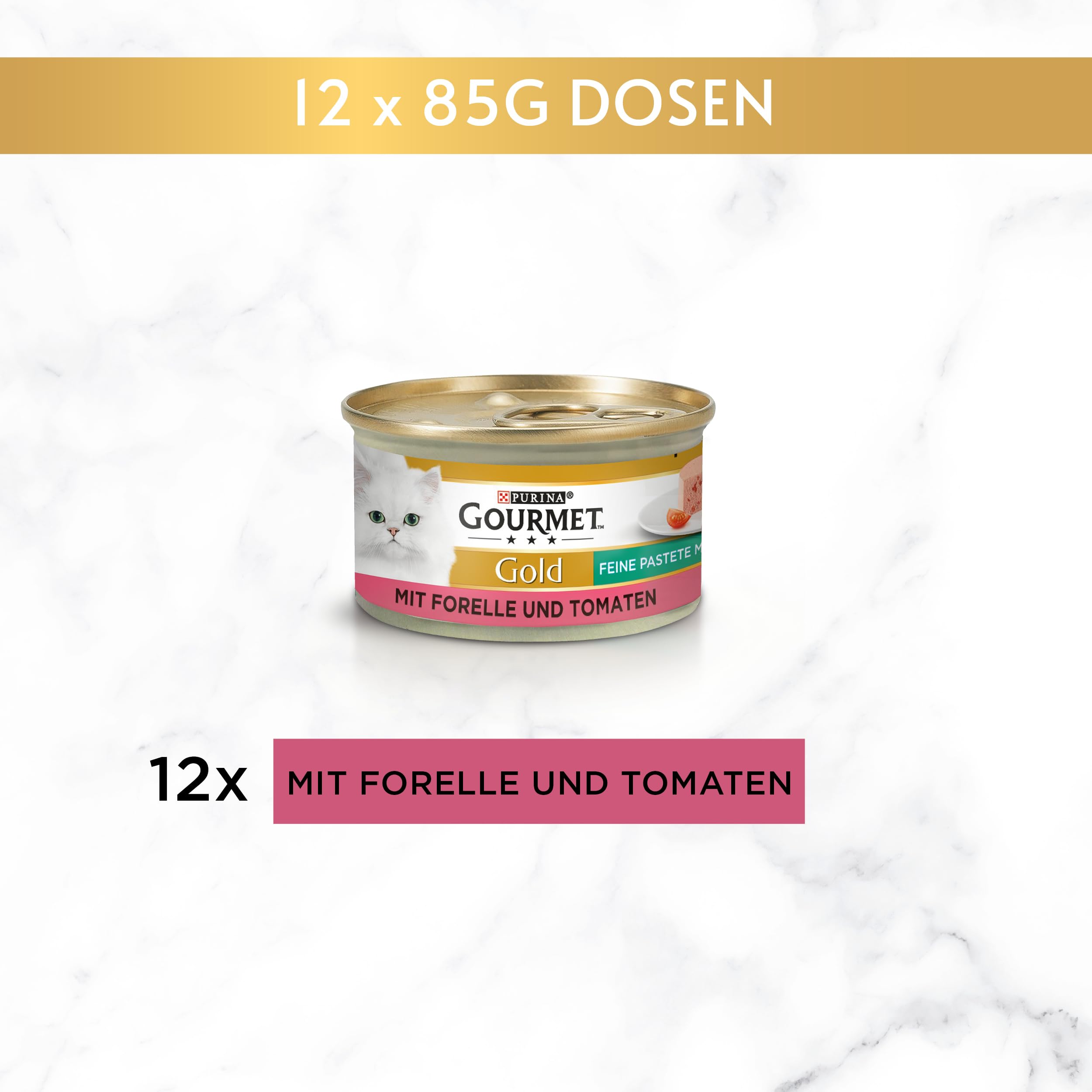 Gourmet Gold Feine Pastete mit Gemüse Katzenfutter nass, mit Forelle und Tomaten, 12er Pack (12 x 85g) - 5