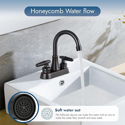 Miniatura 2 de Grifo de lavabo de baño de 4 pulgadas, 2 asas, grifos de tocador de baño, boquilla giratoria de 360 grados, montaje en cubierta, grifo de fregadero