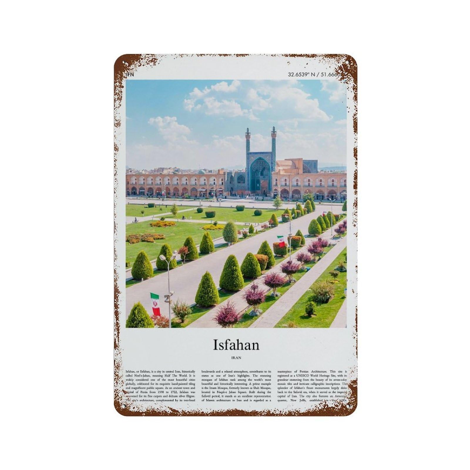 xiaoxiaoshen Isfahan Iran City Scenery Wall Decor Art Metal Tin Poster Modern Home Decor Art Home Bar Shop Decorations Vintage Sign 30x20cm