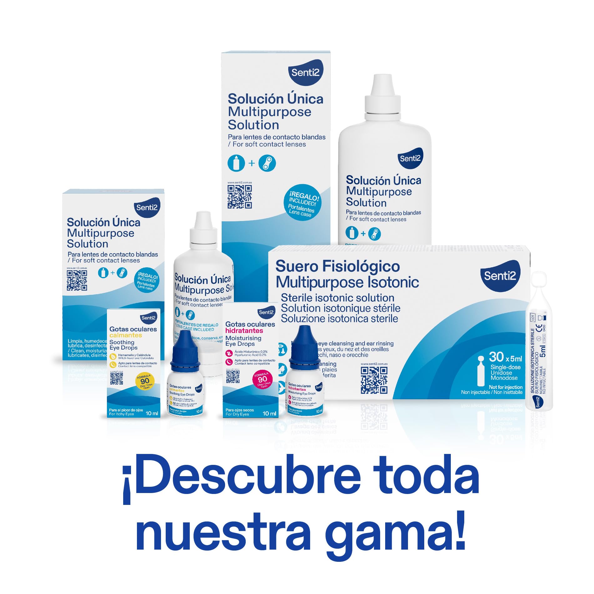 Senti2 Solución Única Multipropósito para Lentes de Contacto Blandas, 360 ml, con Portalentes de Regalo (Paquete de 3)