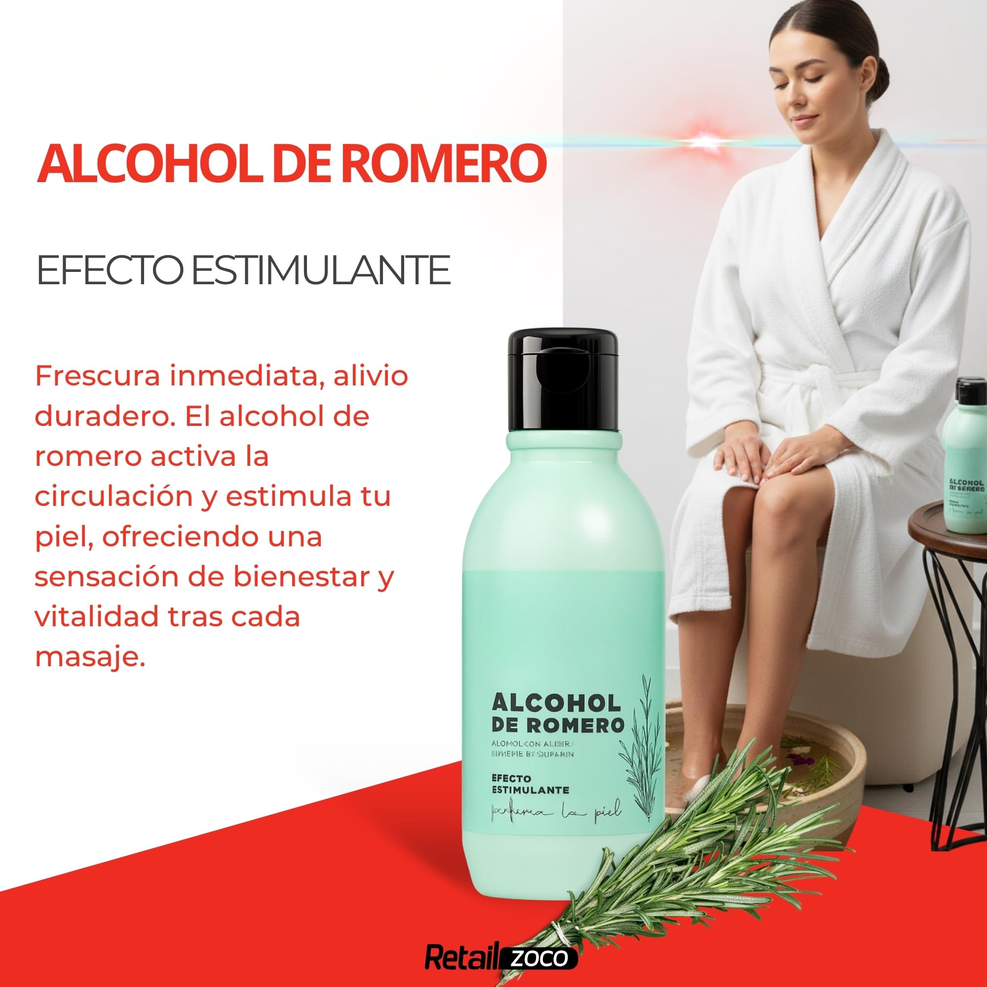 Alcohol de Romero, Ideal para friegas y masajes, Nutre y perfuma la piel, Solución Tópica Natural para Masaje, Efecto estimulante, 250 ml