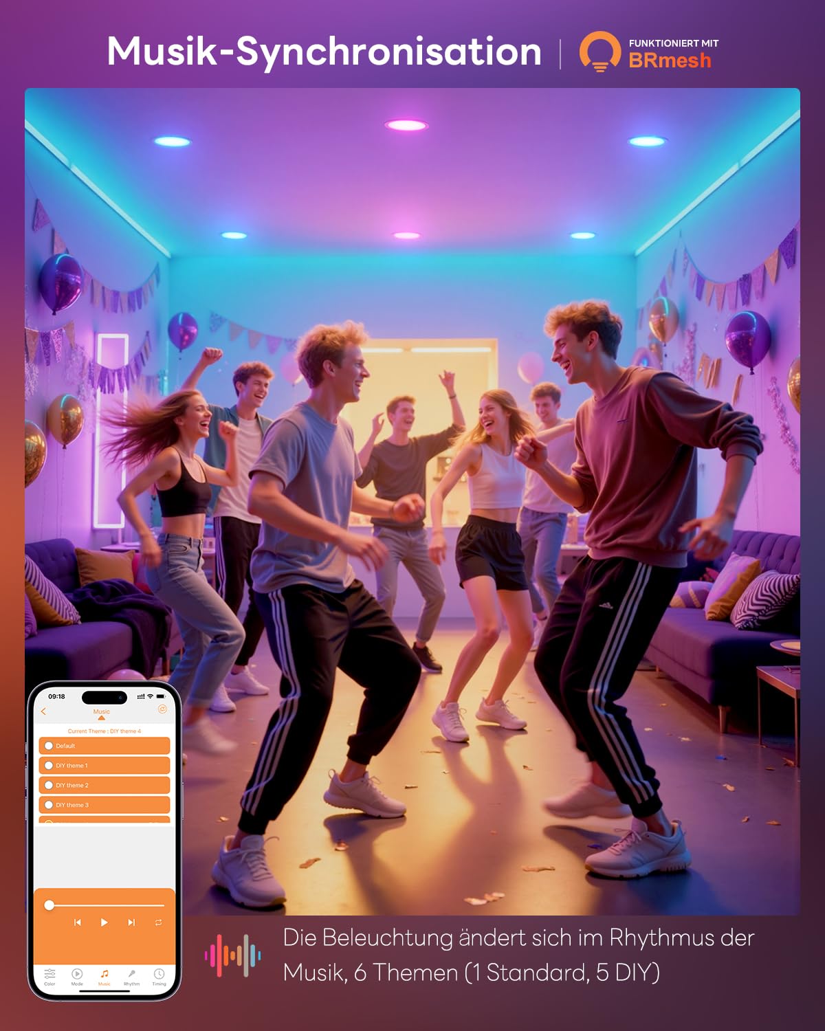 LED Einbaustrahler 230V RGB Alexa, Smart LED Spot Flach Bluetooth 7W 2700K-6000K, Einbaustrahler Dimmbar Farbig 6er Set, IP44 68mm Einbauleuchten APP Steuerung, Farben Spots Deckenspots