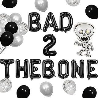 Wonmelody Bad 2 The Bone Black Birthday Music Themed 2nd Birthday Decor Born to Rock Decoraions Rock and Roll 2nd Birthday Party Supplies with Skull and Crossbones Balloons for 2 Years Old Baby