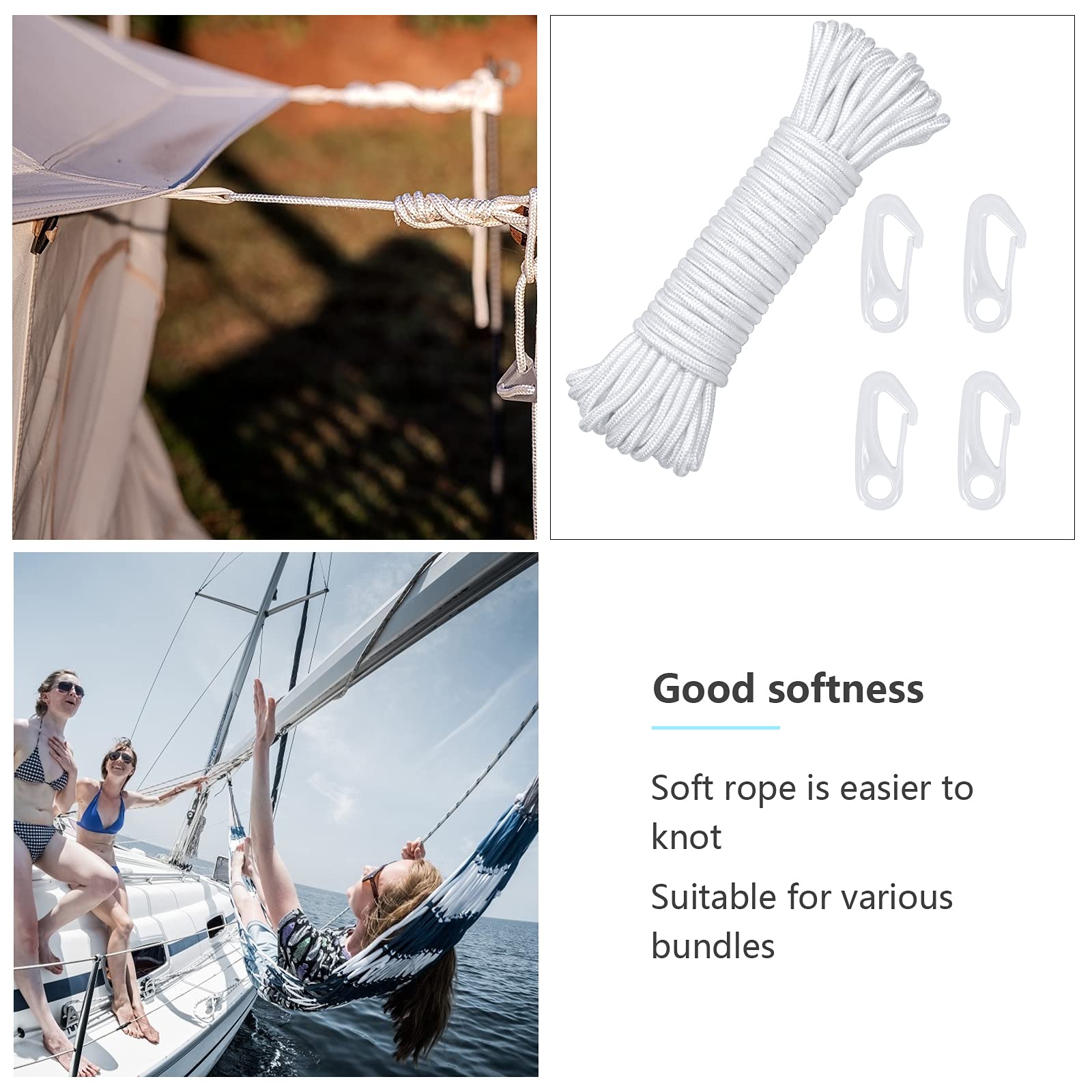 Corde De Drapeau En Nylon Blanc De 20 Mètres Avec 6 Crochets Pour Mâts De Drapeau