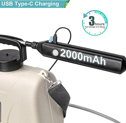 Miniatura 4 de SZHLUX Pulverizador a batería de 1.35 galones, pulverizador eléctrico mejorado con mango USB, varita telescópica, 3 boquillas de niebla y correa de