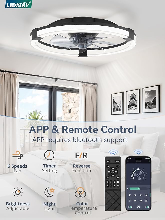 Ventilador de Techo 20 Pulgadas con Luz LED, Control Remoto, miniatura 6