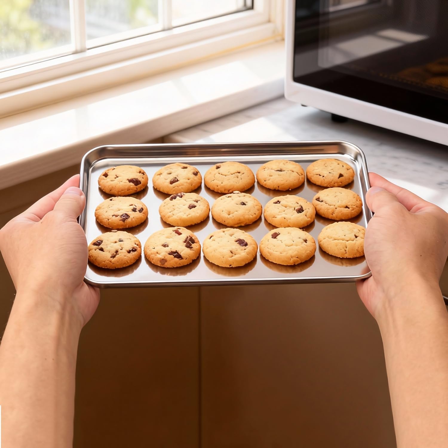 16 Pack 9 inch Stainless Steel Baking Sheet Pan, Rectangle Stainless Steel Oven Pan, 9 x 6 x 0.5 inches Cookie tray, Dishwasher Safe