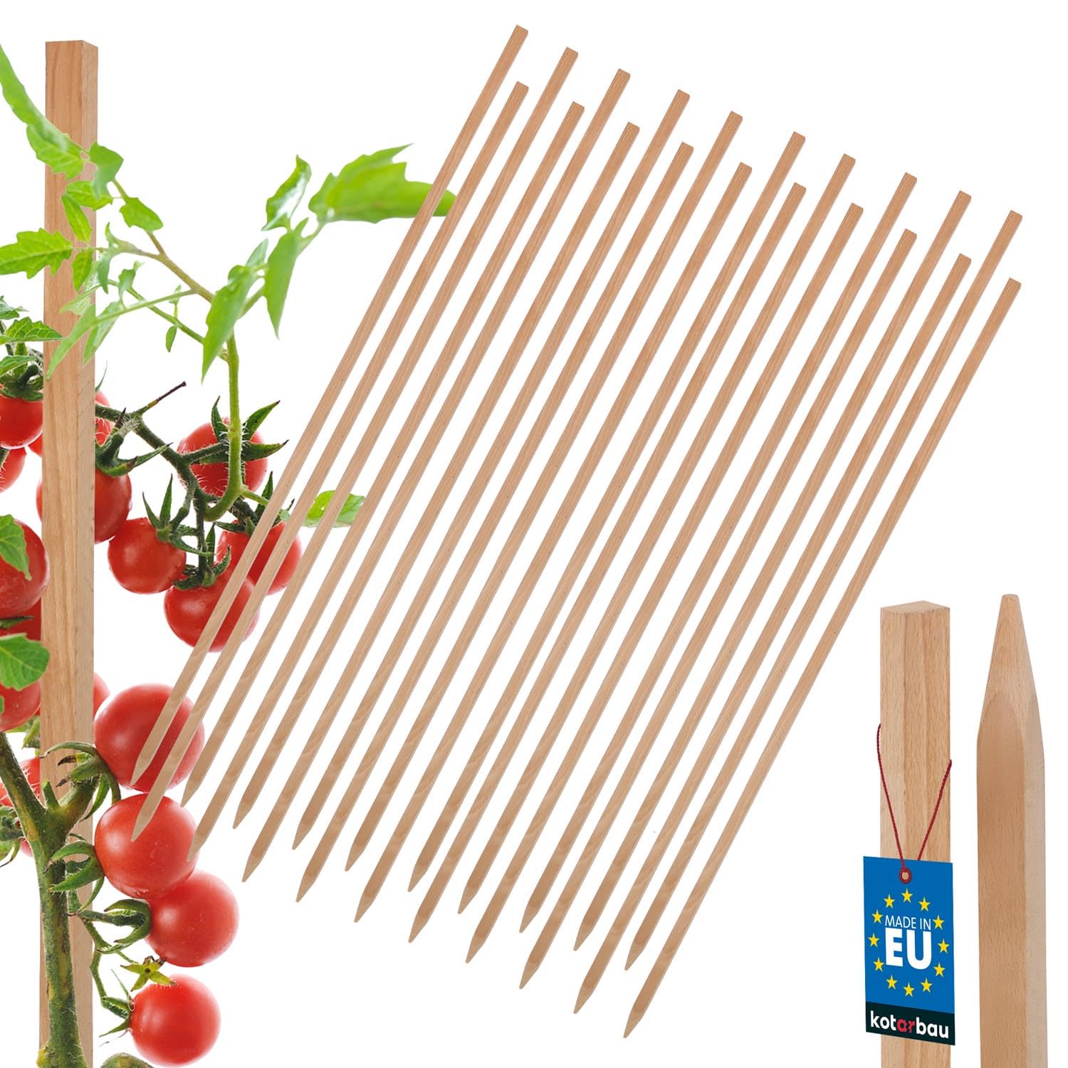 KOTARBAU® 20 Pièces Tuteur Tomate - Bois de Hêtre - 120 cm - Naturel - Tuteur Plante - Piquet de Jardin - Poteau Bois - Piquet Tomate - Support Plante Grimpante