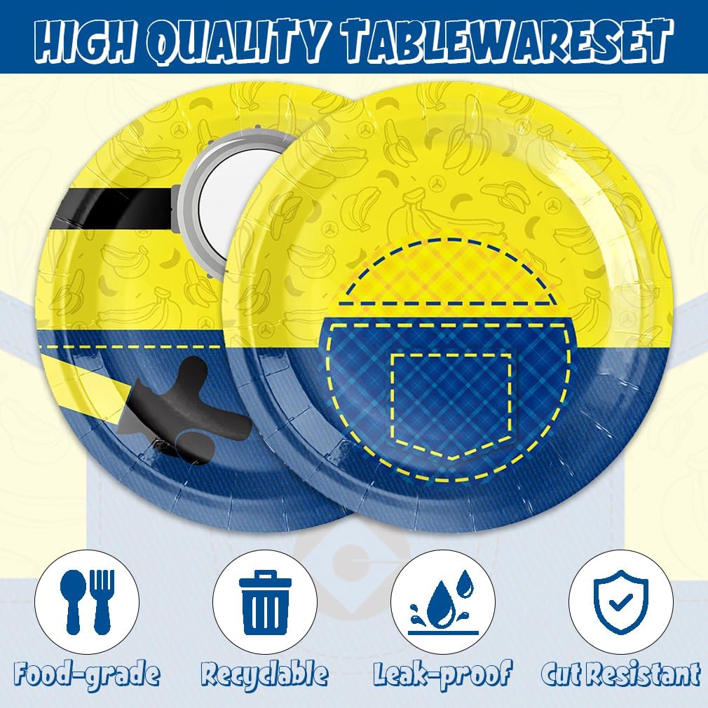 40pcs Yellow Cartoon Birthday Party Supplies Yellow Cartoon Paper Plates and Napkins Banana Tableware Dinnerware Set for Baby Shower Birthday Party Supplies.Suitable for 20 Guests. - Image 3