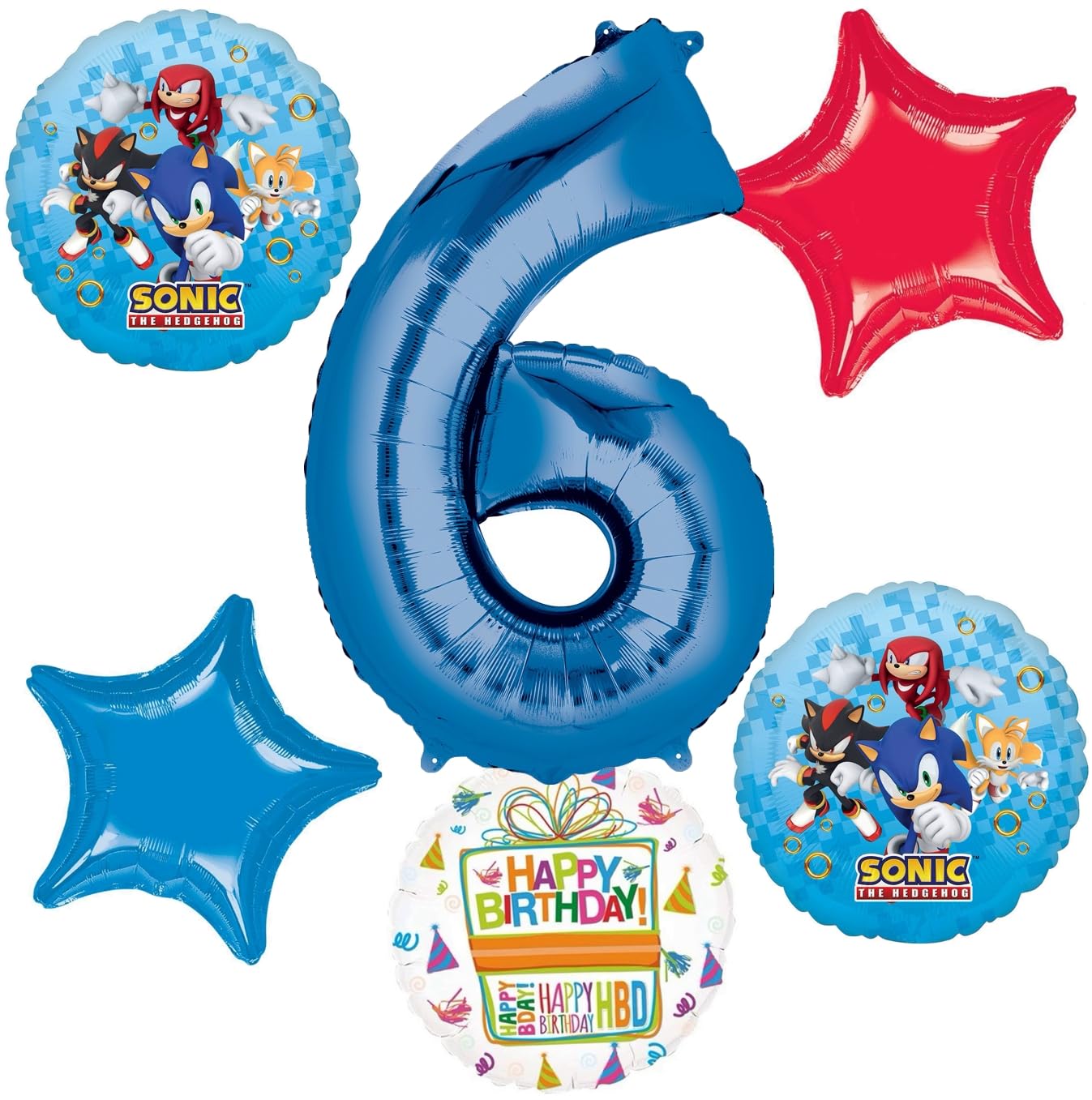 Anagram Sonic 6th Birthday Party Supplies Video Gamers Hedgehog Foil Balloon Bouquet Decorations 6pc