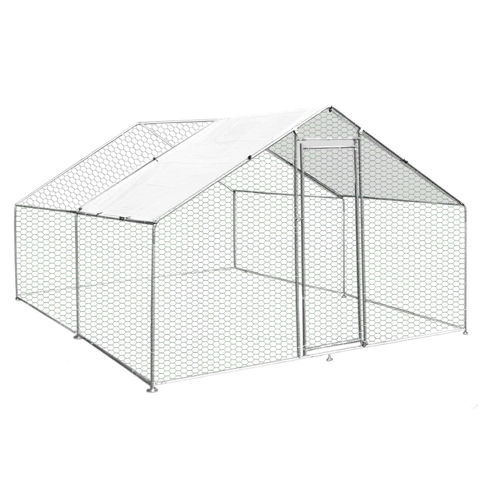 Walk In Chicken Run Cage Coop 3m x 4m x 2m Dog Pen House Kennel Large Galvanised Steel Metal Enclosure Rabbits Ducks Poultry Roof Cover Shelter Sunshade Pets Outdoor Backyard Farm Animal