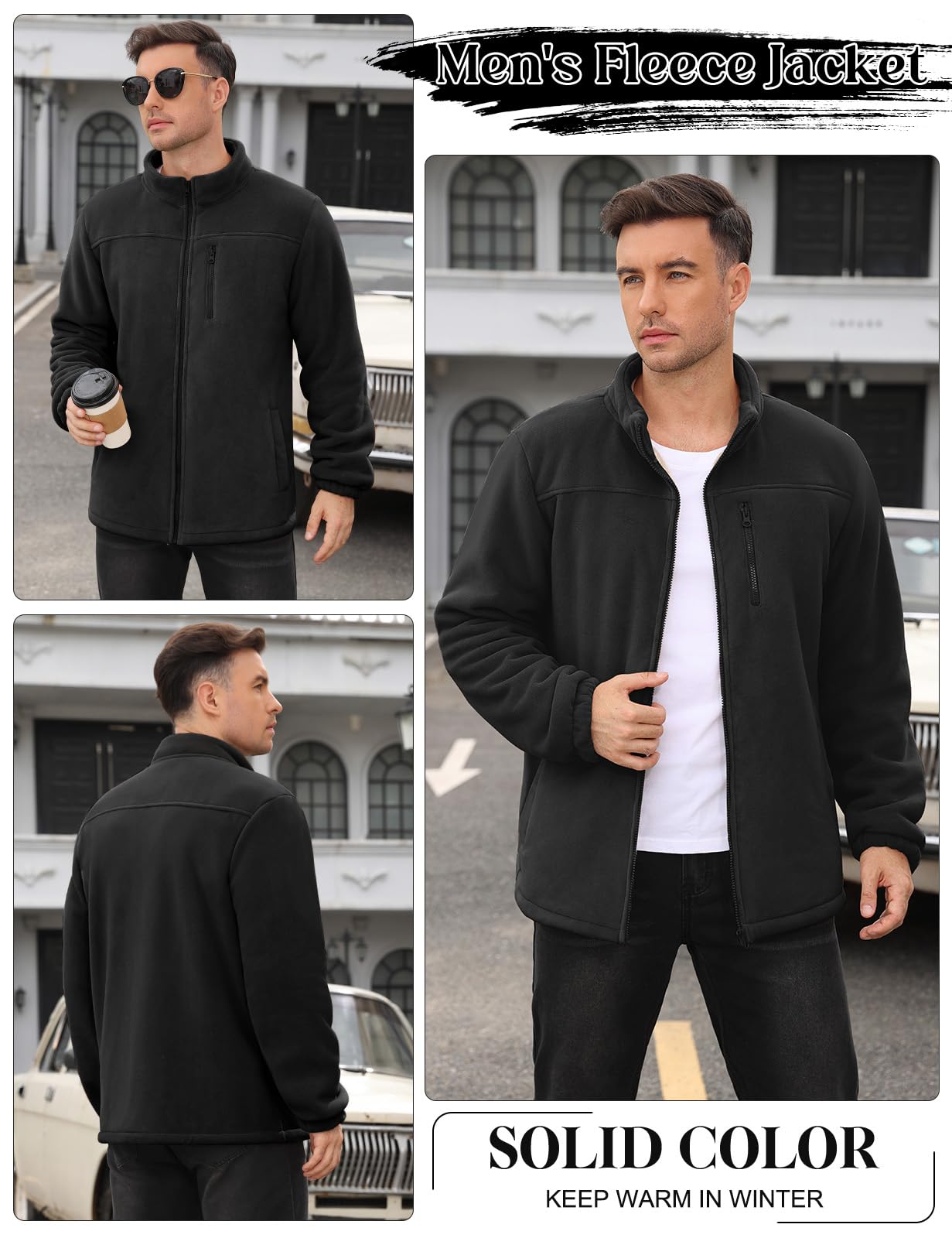TOMEEK Veste Polaire Homme Hiver Fleece Jacket Full Zippé Chaude Manteau Hommes Blousons avec Poches sans Capuche de Randonnée Travail Epaisse Thermique Blouson