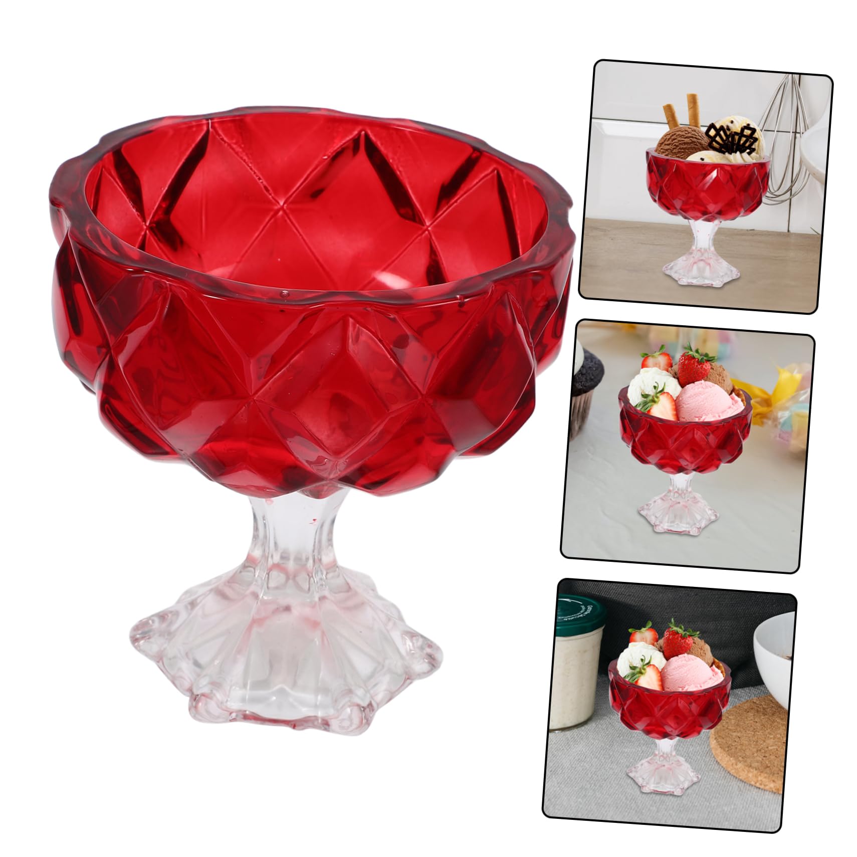 Tazón de Helado Vintage de Vidrio 285ml Rojo para Postres