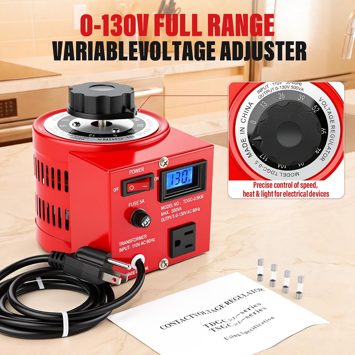 YaeCCC 500VA Variable Voltage Transformer,Auto Variac with LCD Display