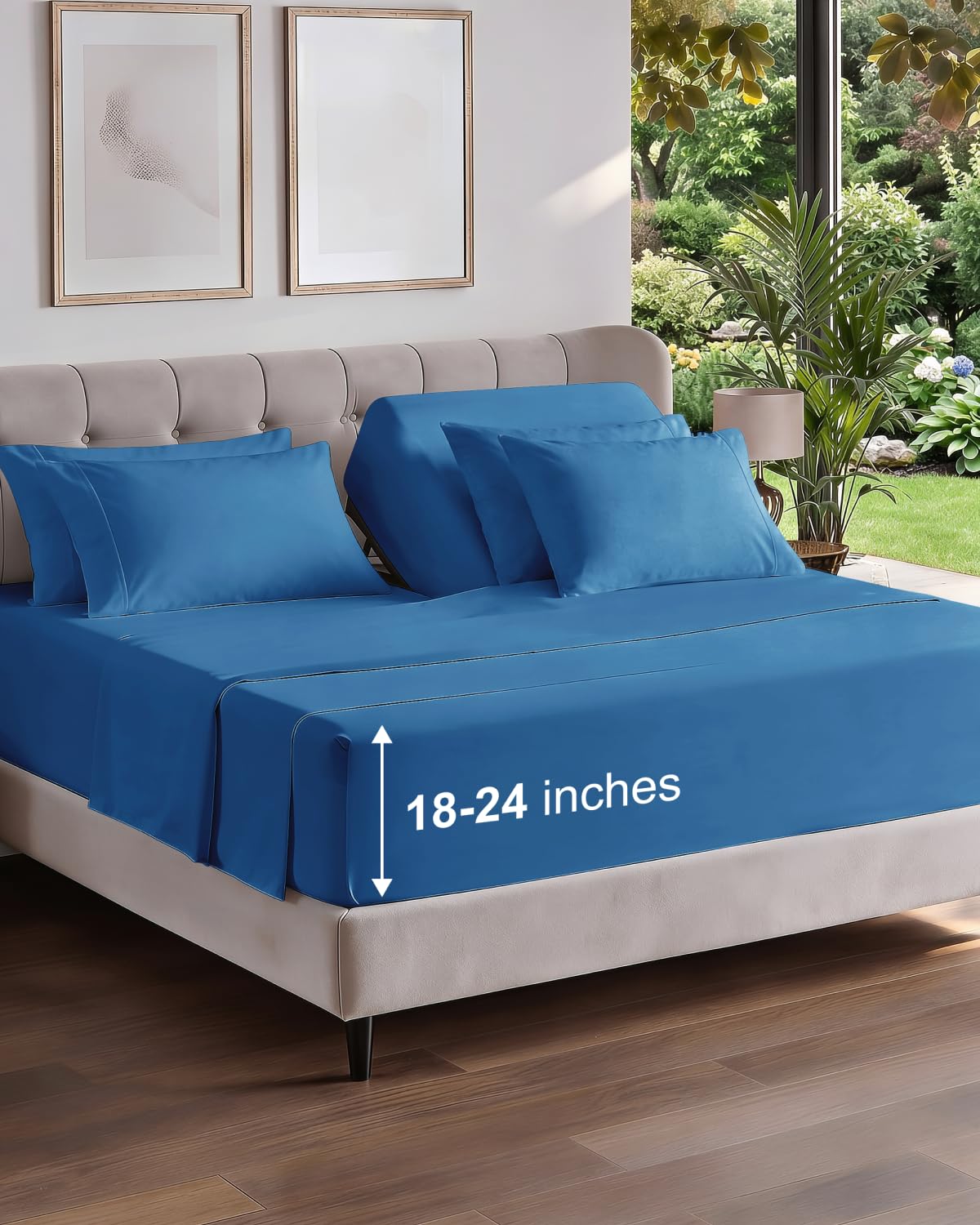 CGK Extra Deep Flex Top Split Head King 6pc Cooling Sheet Set - Denim Blue
