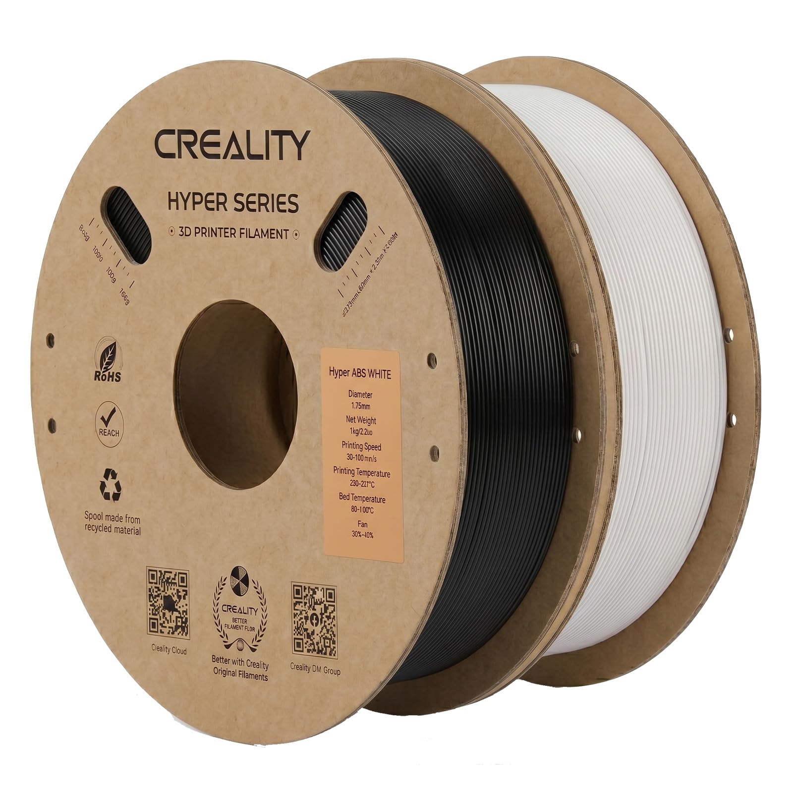 Creality ABS Filament 1.75mm 2KG, Black &amp; White, 2-Pack