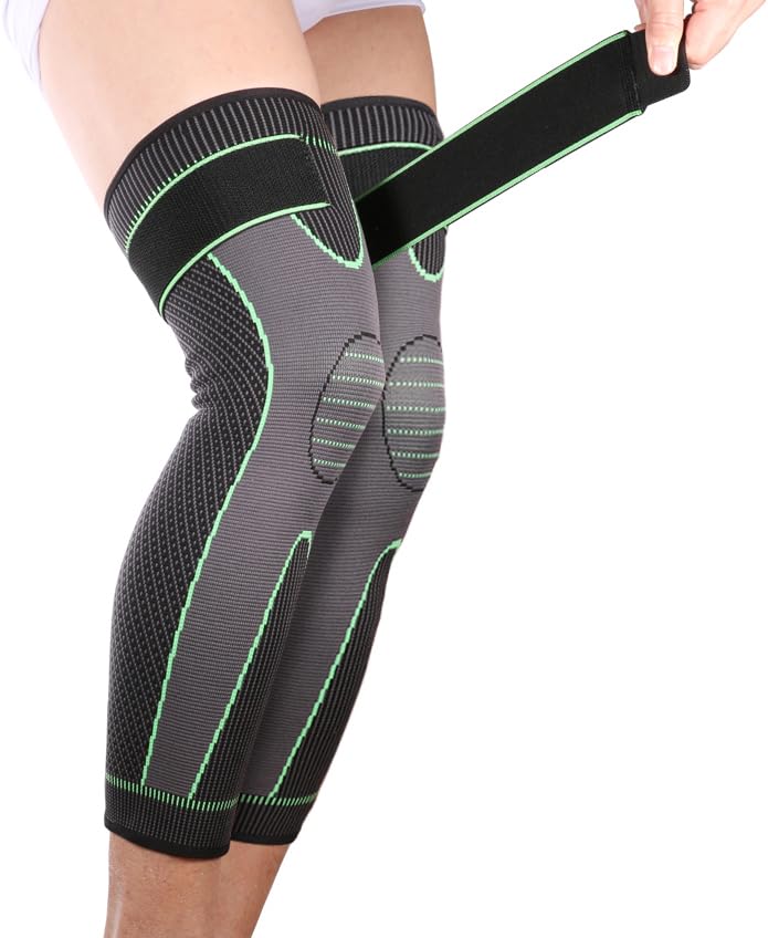 Bufccy Full Leg Compression Sleeve with Compression Strap for Women Men Long Leg Sleeve for Running Basketball Football Cycling 1 Pair X-Large