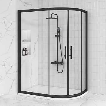 1000 x 800mm Matt Black Offset Quadrant Shower Enclosure Double Sliding Cubicle Door 6mm Safety Tempered Glass