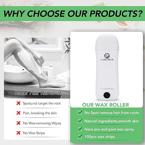 Miniatura 4 de Kit de cera enrollable con cera de aloe y miel, kit de rodillo de cera para depilación con spray de cera para antes y después de la cera, incluye