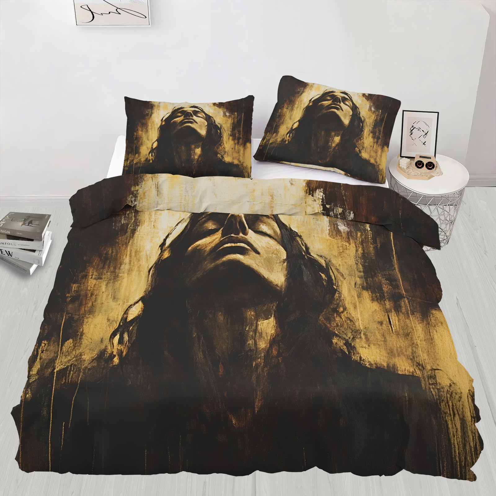 Housse de couette 135x200 portrait rétro pour chambre cocooning