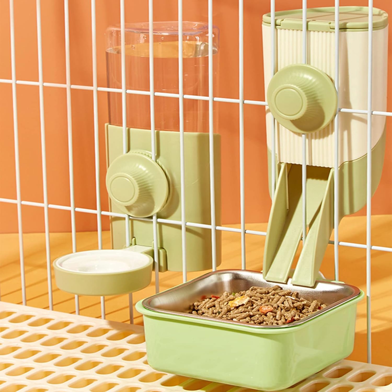 Rabbit Water Dispenser, Hanging Automatic Pet Feeder with Small Animal Bin Feeder for Bunny, Chinchilla, Guinea Pig, Hedgehog, Ferret