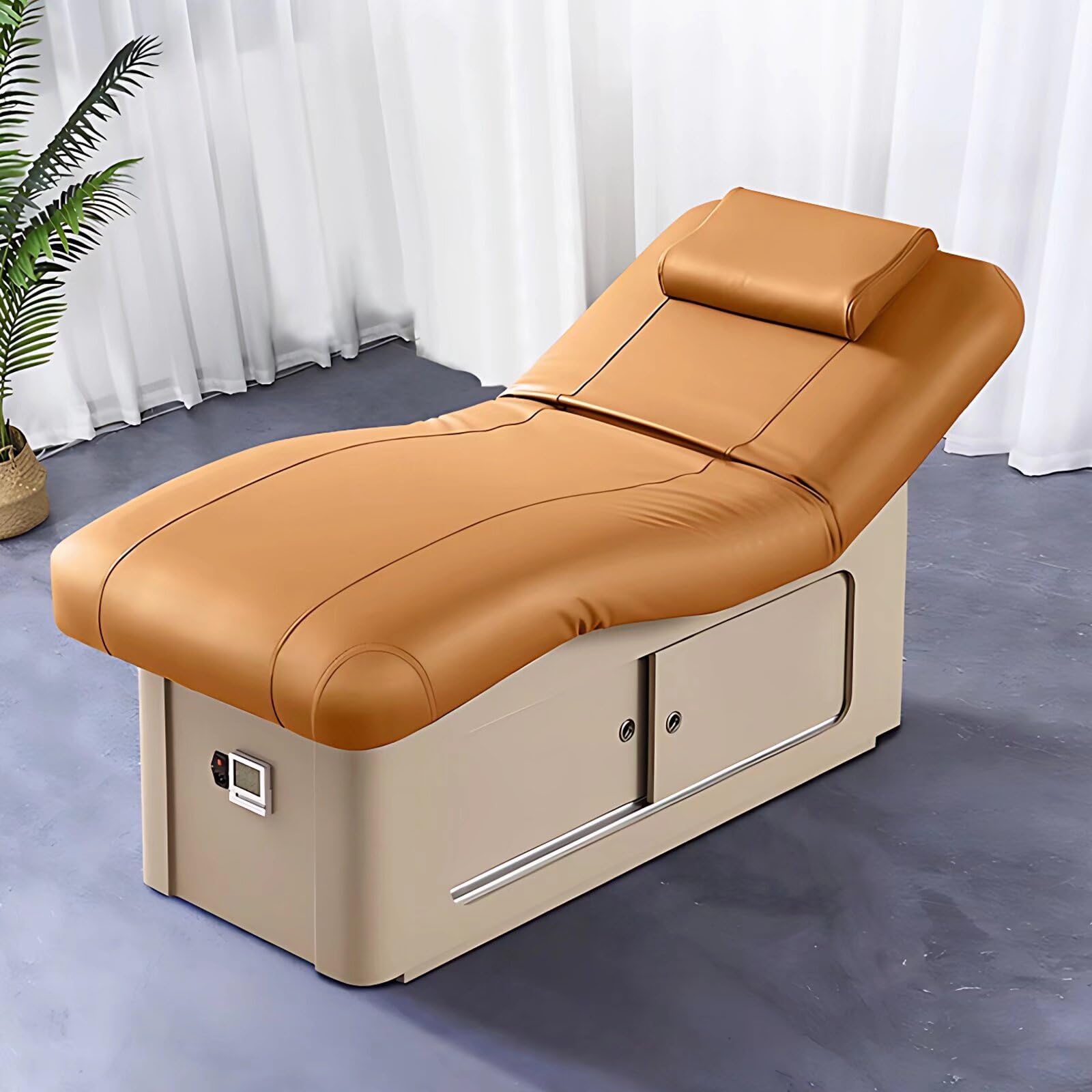 Massage Table-Electric Massage Table with Brown Luxury Style Facial Beauty Bed Includes Multi-Angle Lifting Constant Temperature Heating 76