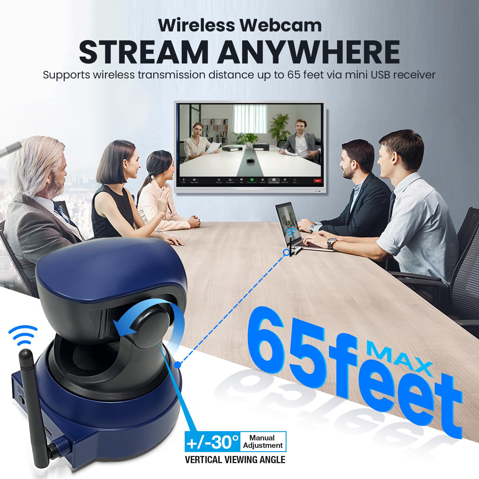 Gsou Webcam sans Fil, Appel vidéo HD 1080p et caméra de Streaming, Plug&Play, Webcam avec Caméra d'ordinateur tripode pour PC/Mac/Ordinateur Portable/Fonctionne avec Zoom Meetings, Skype, Teams