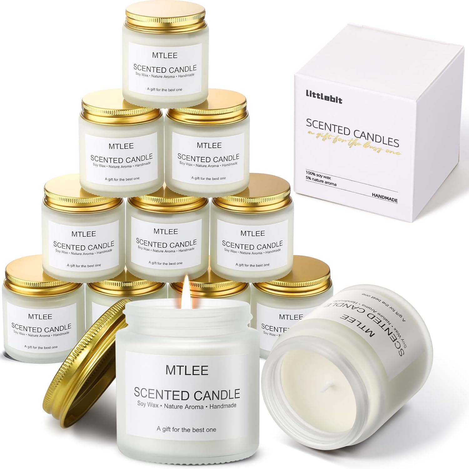 MTLEE 12 Pack Candles for Home Scented Aromatherapy Jar Candle Gifts for Women, Natural Soy Wax Amber Jar Candle Set Bulk for Birthday, Christmas, Housewarming, Thanksgiving, Mother’s Day(White)