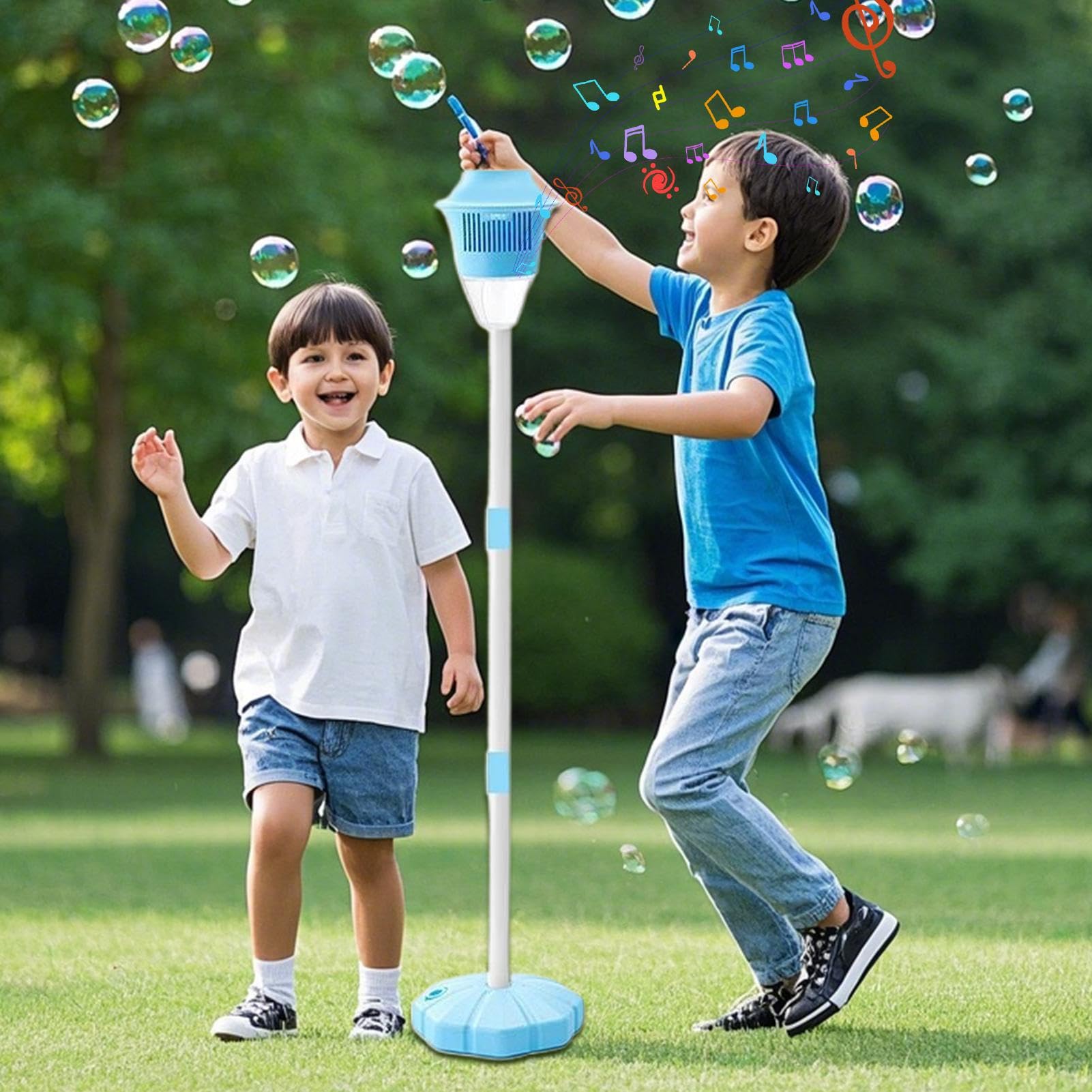 Machine à bulles debout, lanterne de machine à bulles, Tourche à bulles de jardin avec lumière et musique, Décoration de paysage jouet rechargeable avec hauteur réglable pour le mariage, anniversaire,