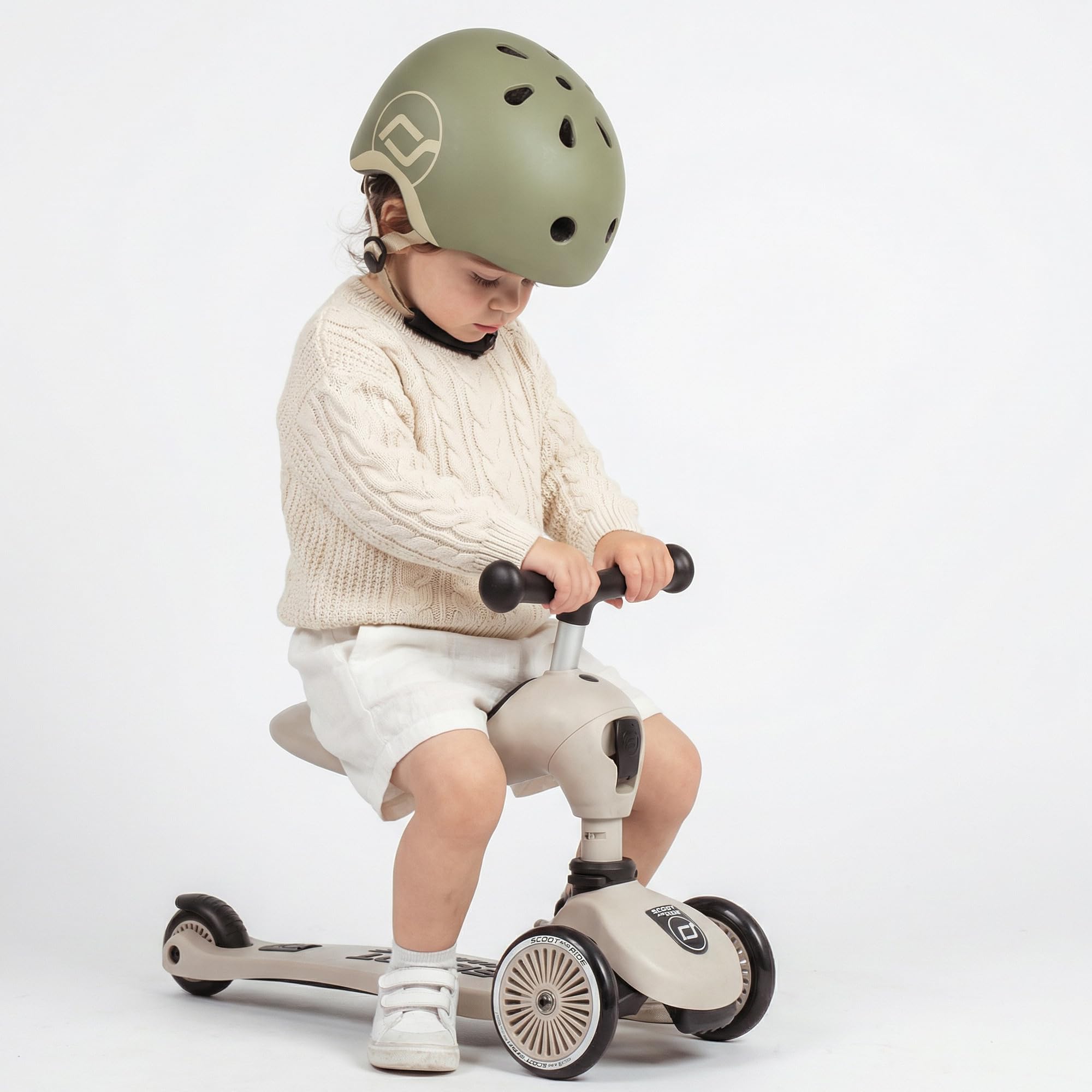 Scoot and Ride Highwaykick 1 Ash personalisierbar – 2in1 Kinderroller & Laufrad – Roller ab 1 Jahr bis 5 Jahre – Höhenverstellbar & Kippsicher – Premium Kickroller für Kinder